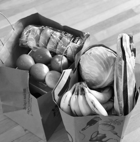 Two bags of groceries from the delivery service