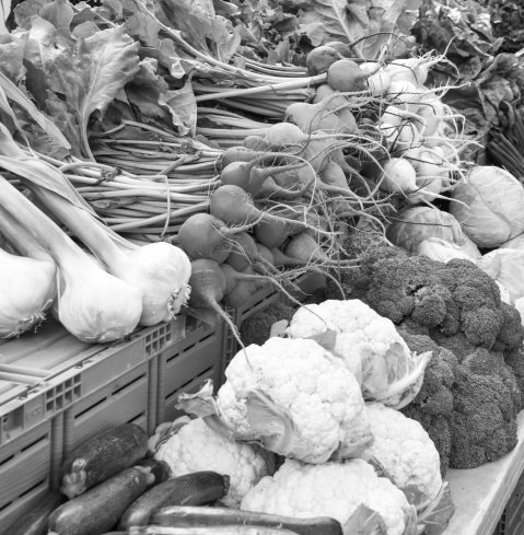 Vegatables on crates at a farmers market